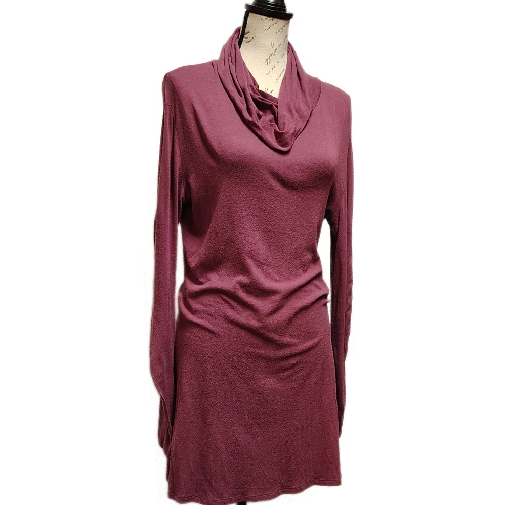 Blue Canoe Knit Shirt Dress Mini Tunic Top Medium Organic Bamboo Cowl Neck Fall - Picture 3 of 6